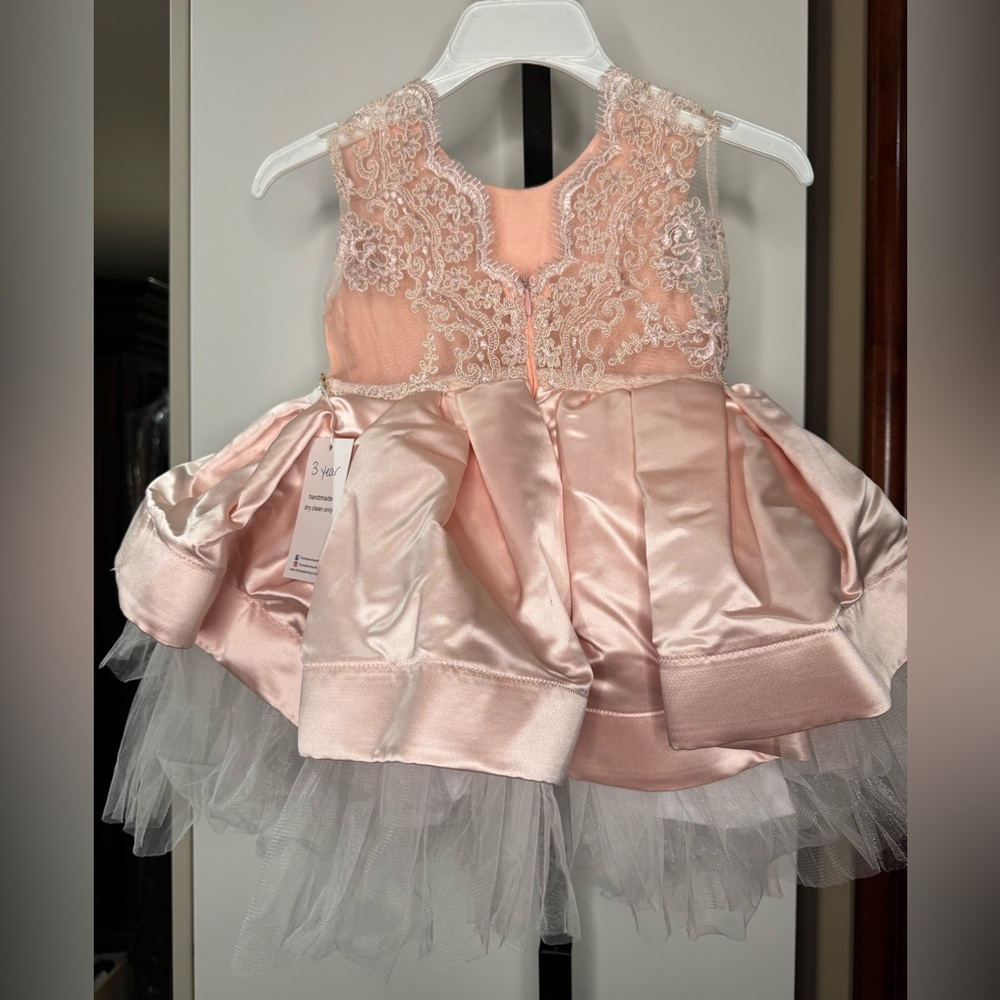 Handmade Elegant Pink Ruffled Baby Dress - Picture 4 of 5